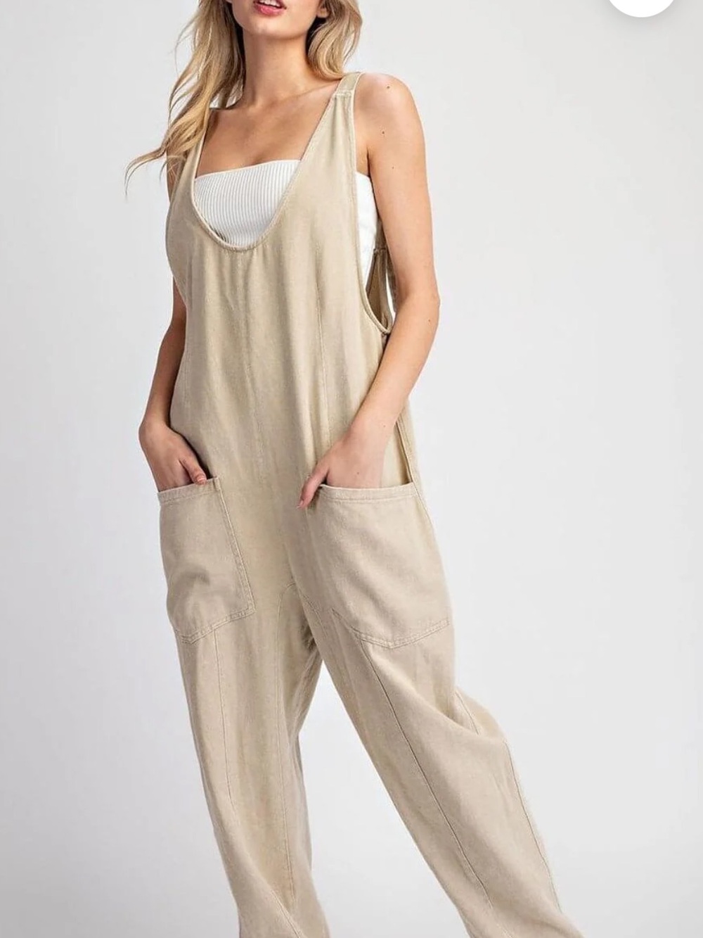 EE•••Some mineral washed scoop neck two pocket jumpsuit size medium